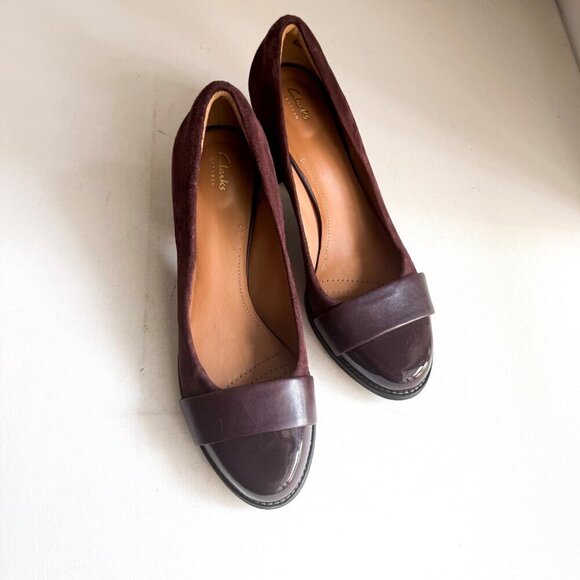 Clarks Shoes - Clarks Artisan Burgundy Purple Stacked Heel Heels 9.5